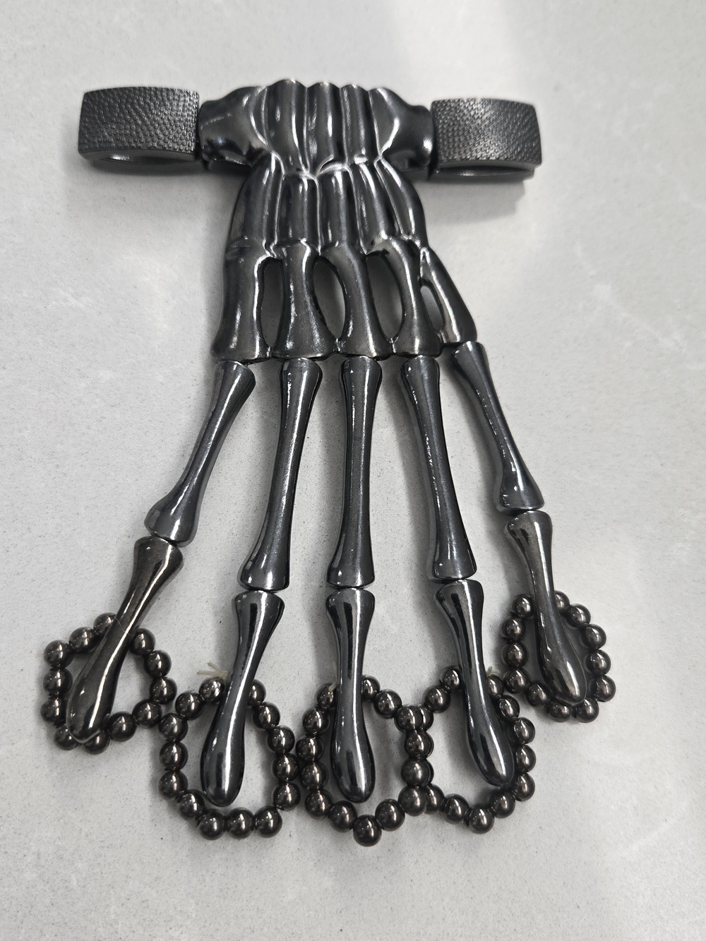 Gunmetal Skeleton Hand Bracelet and Finger Rings Halloween Jewelry